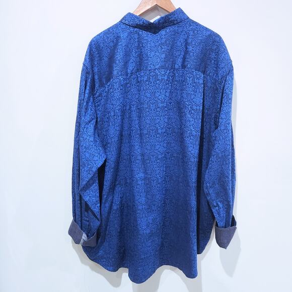 Robert Graham Mens Blue Paisley Floral Button Up Dress Shirt Size 3XLT Preppy - Picture 4 of 11